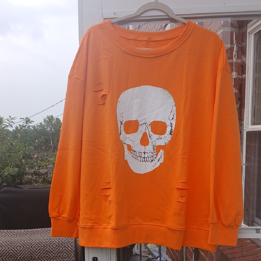 Orange Skull Print Woman,s Sweater
